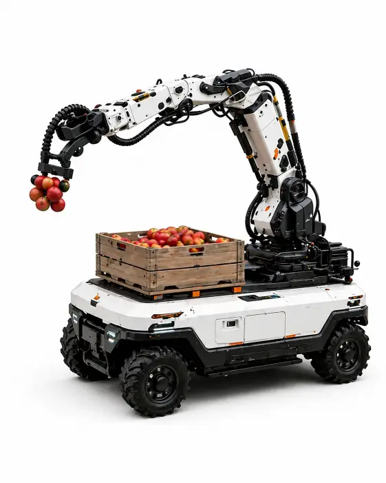 Robotic arm harvesting fruit