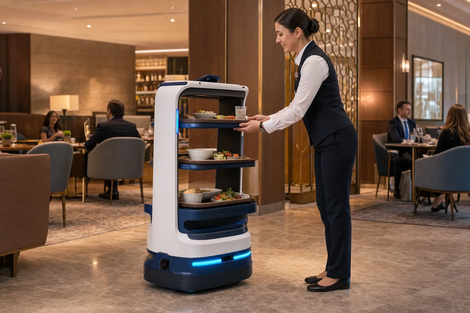 Robot For Livraison à Plateaux en situation professionnelle